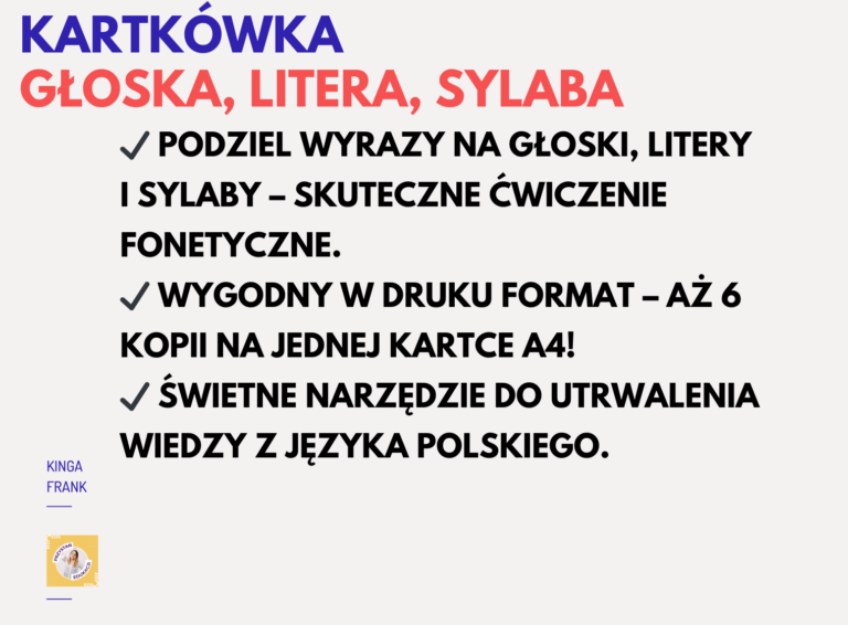 📄 KARTKÓWKA - głoska, litera, sylaba! 🔤 • Złoty nauczyciel Sprawdzian Klasa 4 Głoska Litera Sylaba