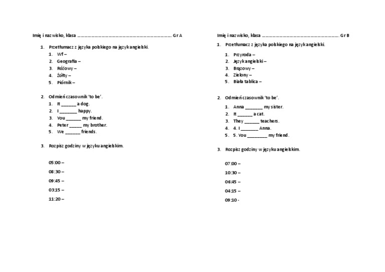 Sprawdzian Z Czasownika Klasa 4 Pdf