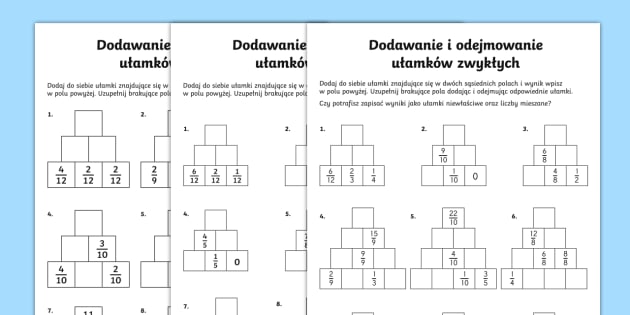 Dodawanie I Odejmowanie Ulamkow Zwyklych Klasa 5