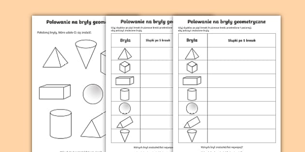 Karty Polowanie na bryły geometryczne (teacher made) Geometria Klasa 3 Karty Pracy