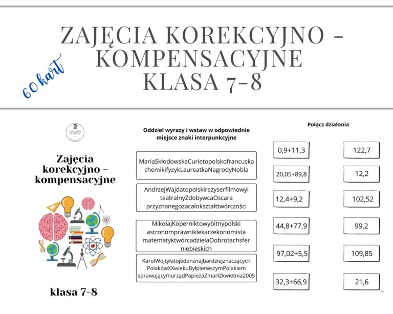 Karty pracy na zajęcia korekcyjno – kompensacyjne/rewalidacyjne klasa 7 28 Kart Pracy Do Zajęć Korekcyjno Kompensacyjnych