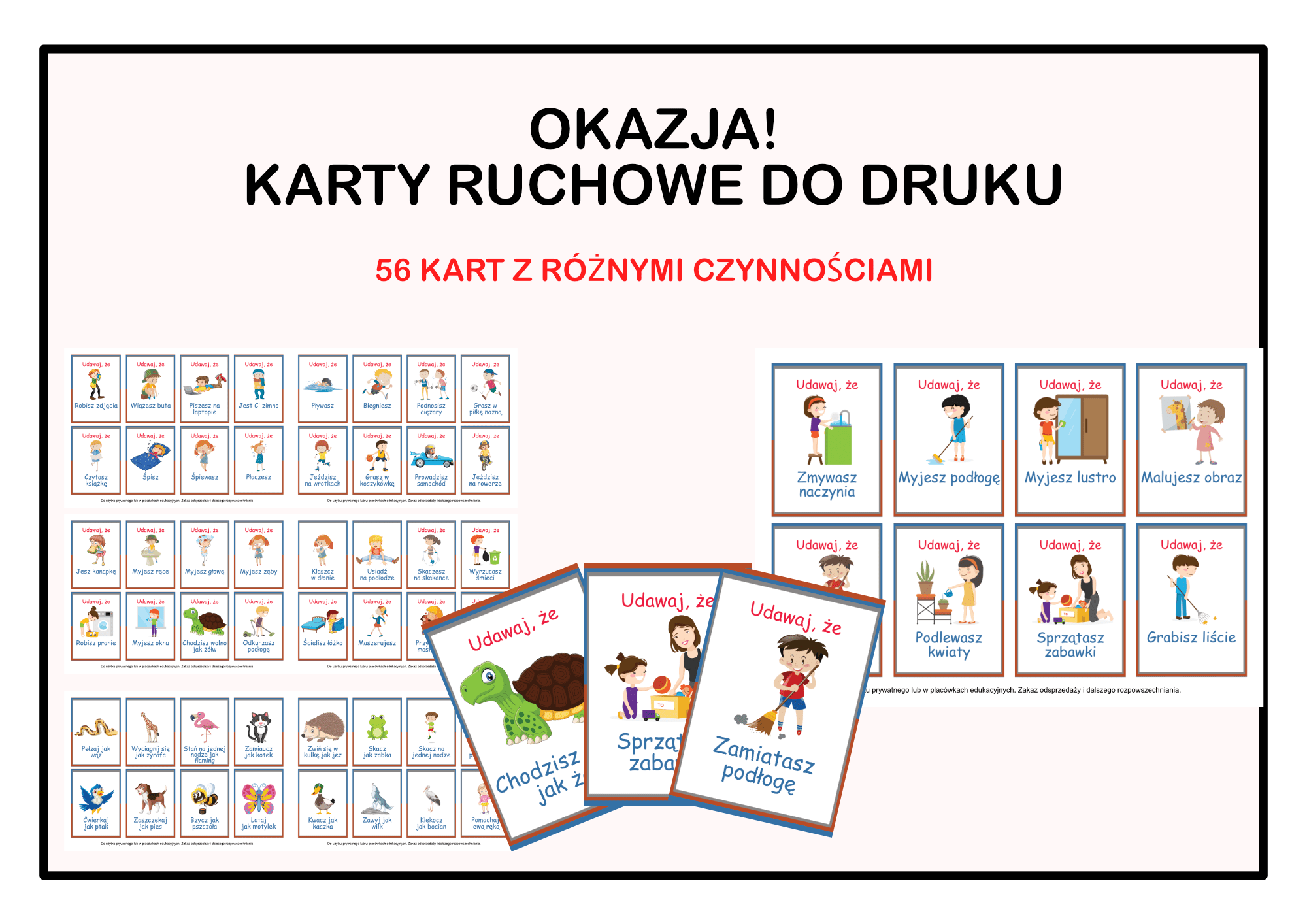 Karty ruchowe dla dzieci do druku - zwierzęta Zadania Do Wykonania Dla Dzieci Do Druku