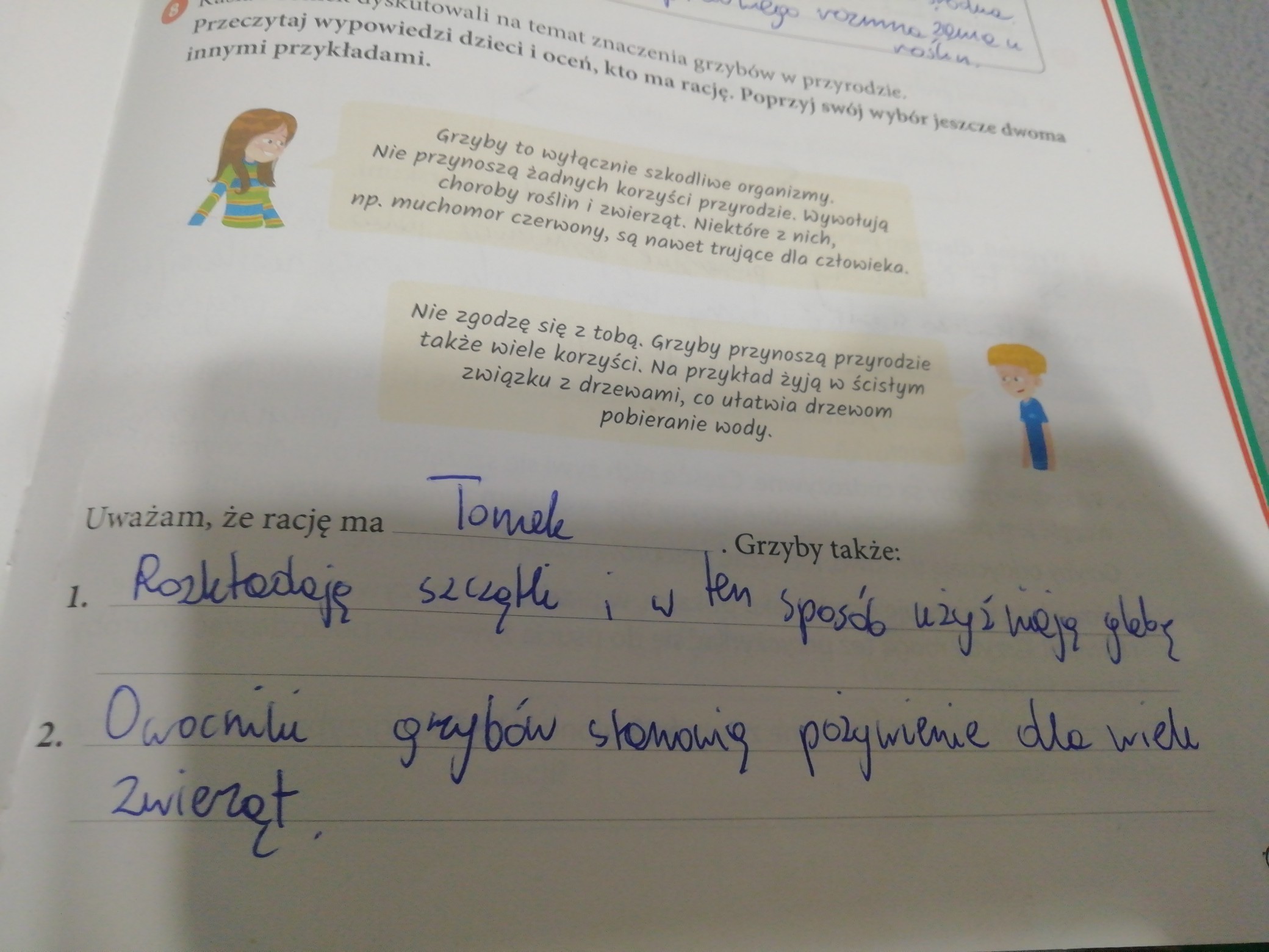 Kasia i tomek dyskutowali na temat znaczenia grzybów w przyrodzie Przeczytaj Wypowiedzi Dzieci Dotyczące środowiska życia Płazów