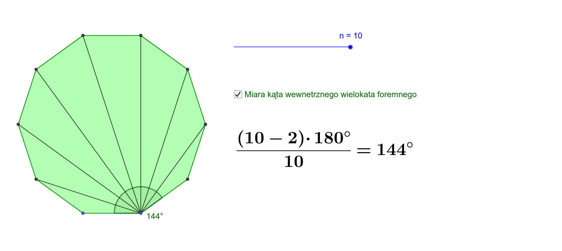 Kąt wewnętrzny wielokąta foremnego – GeoGebra Wzr Na Kat Wewnetrzny Wielokata Foremnego