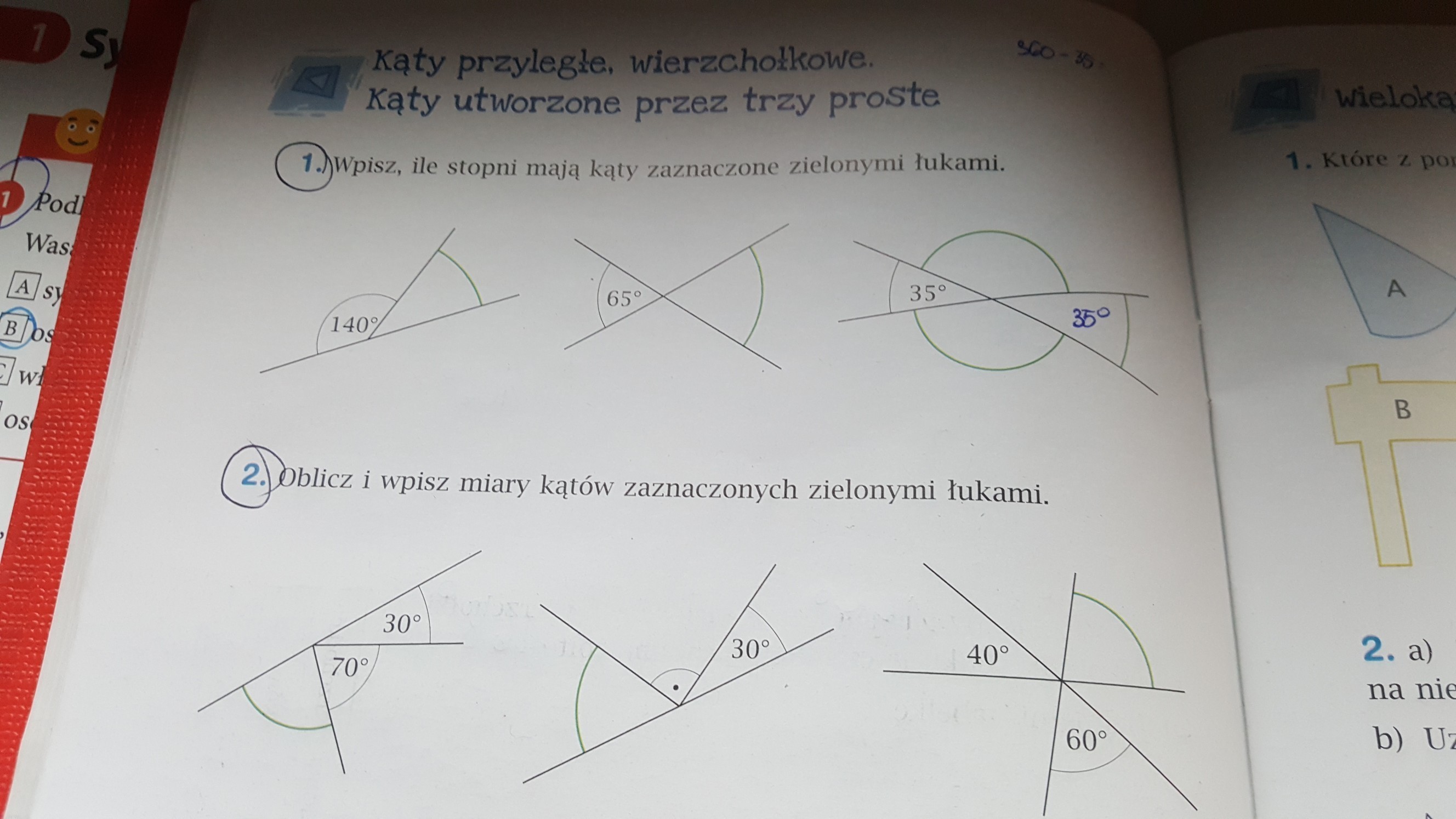 kąty przyległe wierzchołkowe Wpisz ile stopni mają kąty zaznaczone Katy Przylegle I Wierzcholkowe Zadania Klasa 5 Pdf