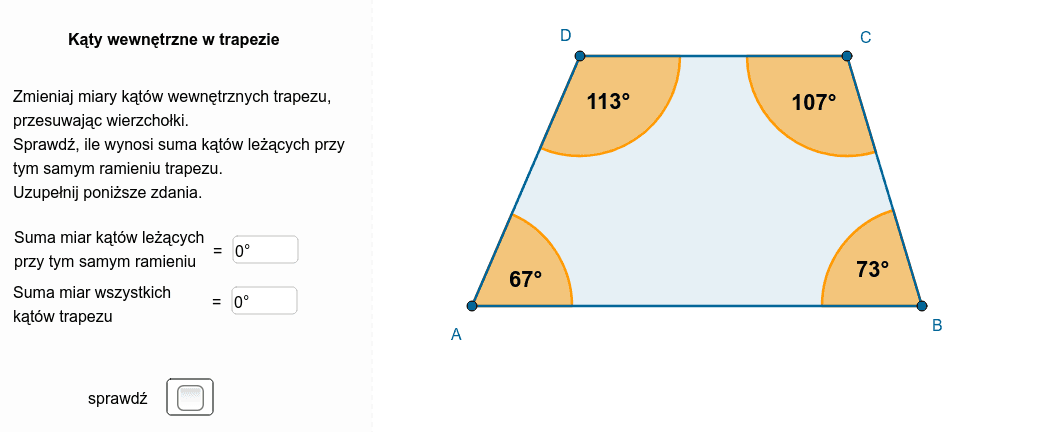 Kąty wewnętrzne w trapezie – GeoGebra Ile Wynosi Suma Katw W Trapezie