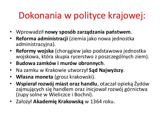 Kazimierz wielki prezentacja Reformy Kazimierza Wielkiego W Punktach