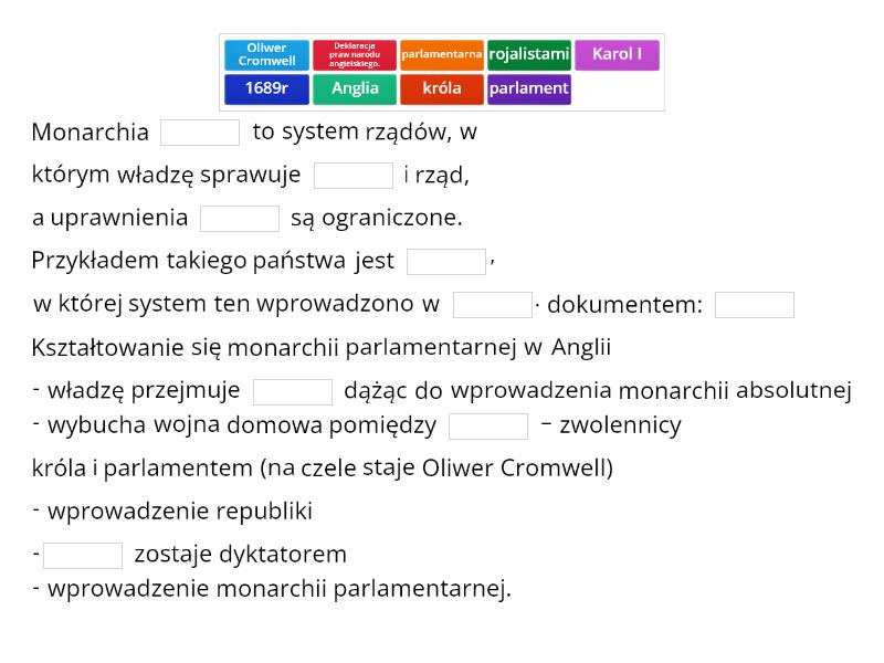 kl. 6 notatka- Monarchia parlamentarna w Anglii - Uzupełnij zdanie Monarchia Parlamentarna W Anglii Notatka