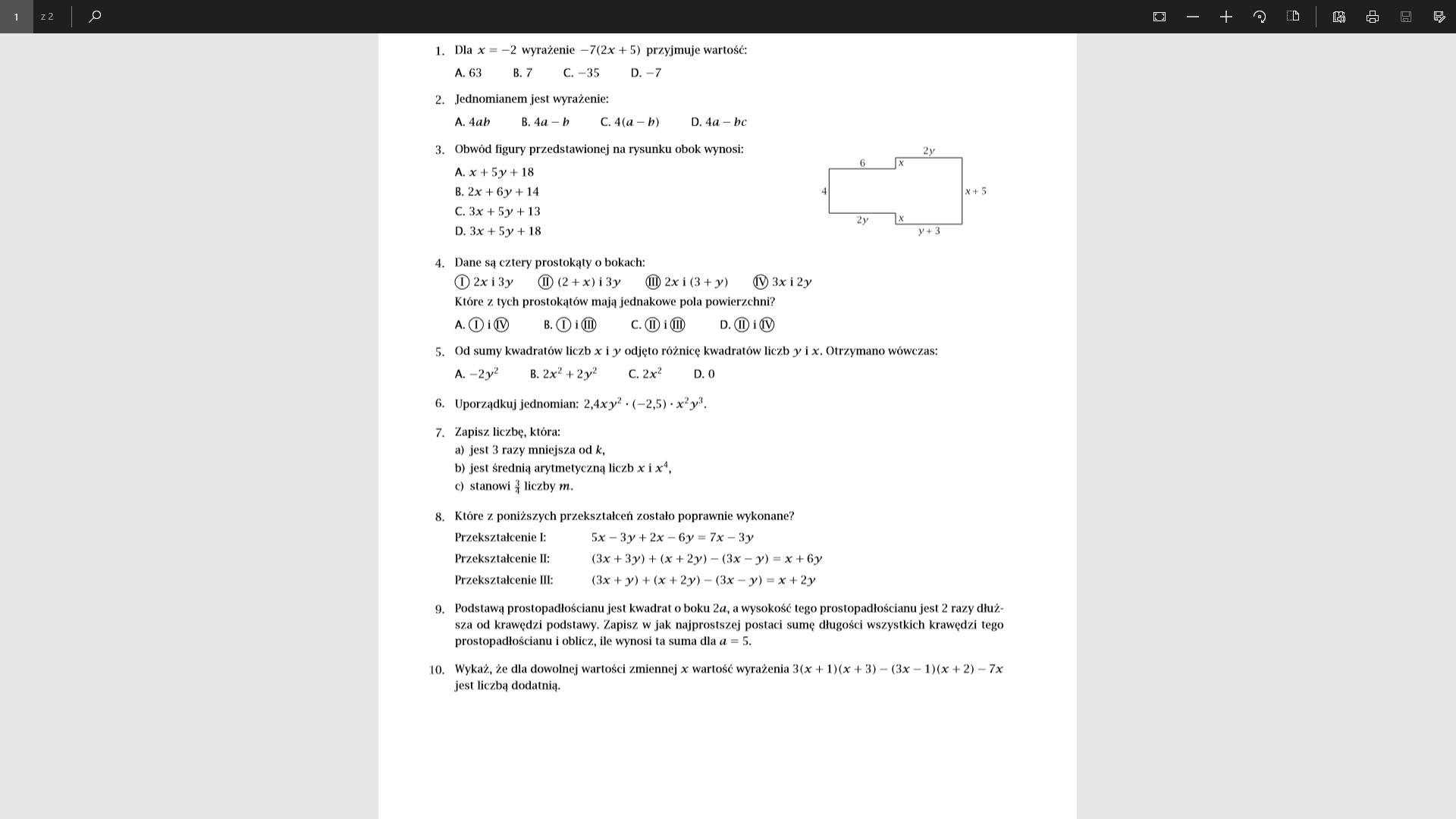 kl 7 wyrażenia algebraiczne - Brainly.pl Sprawdzian Wyrażenia Algebraiczne I Równania Klasa 7