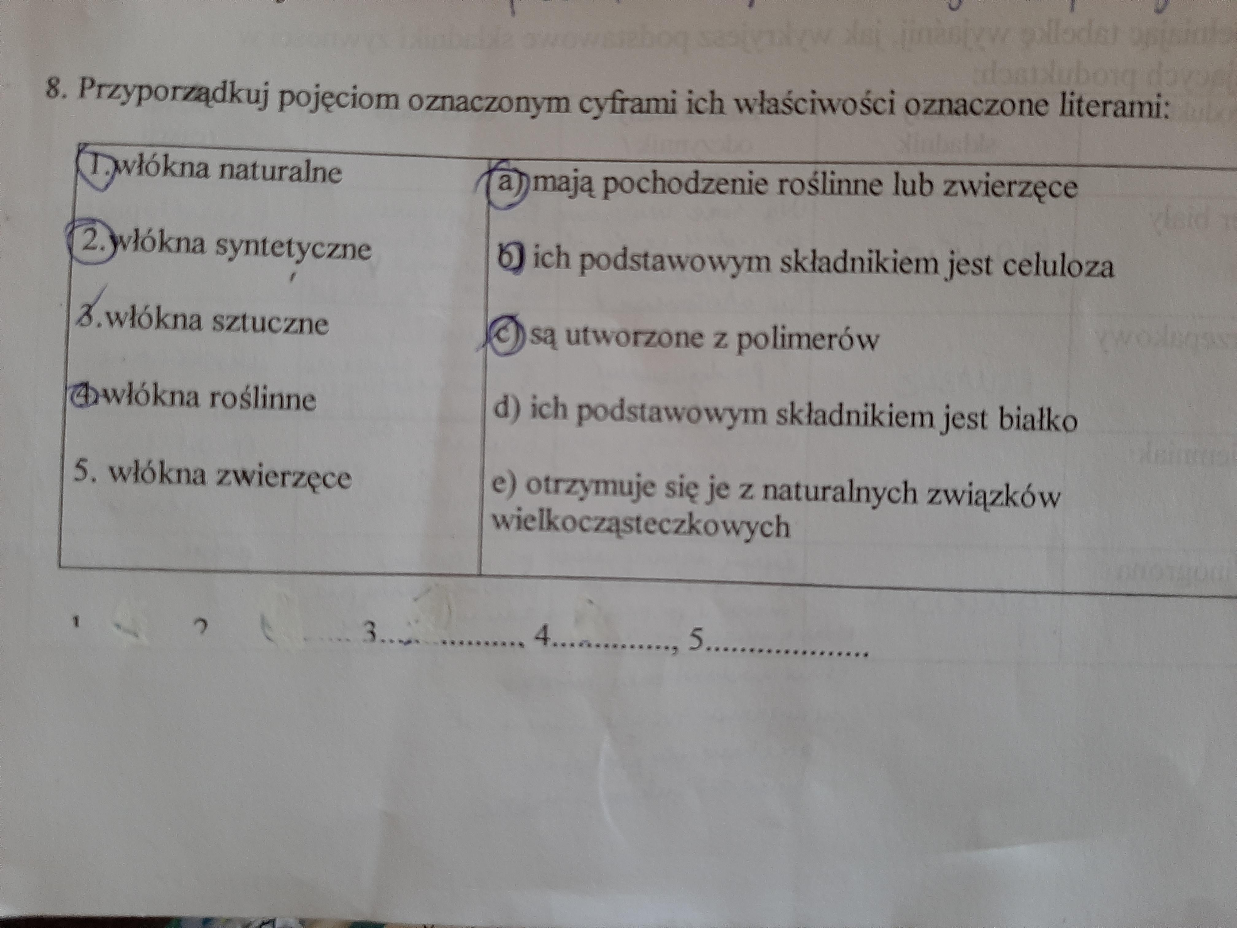 Kl 8 - Włókna - przyporządkuj pojęcia oznaczone cyframi do liter Przyporządkuj Pojęciom Oznaczonym Cyframi Ich Opisy Oznaczone Literami