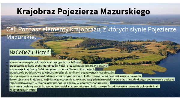 Kl. V Krajobraz Pojezierza Mazurskiego Krajobraz Pojezierza Mazurskiego Klasa 5 Cwiczenia