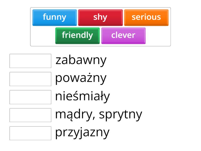 kl.5 Przymiotniki opisujace osobowść - Połącz w pary Sprawdzian Z Przymiotników Klasa 5