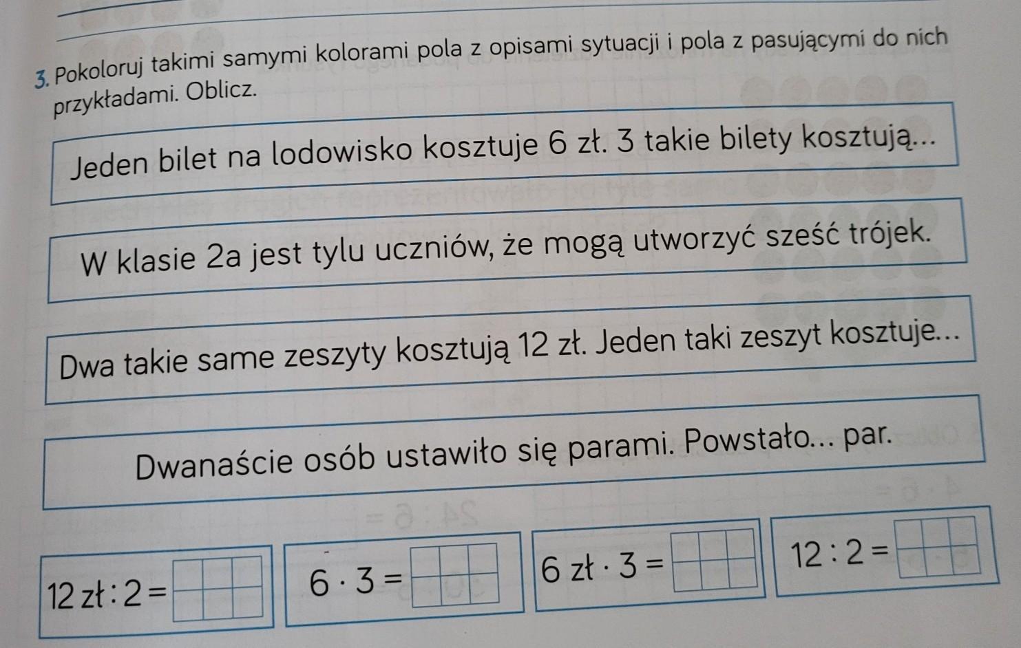 klasa 2 podstawowa -Pokoloruj takimi samymi kolorami pola z opisami Zadania Z Treścią Klasa 2 Podstawowa Do Wydrukowania