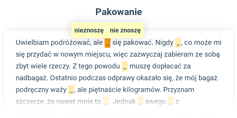 Test Nie Z Roznymi Czesciami Mowy