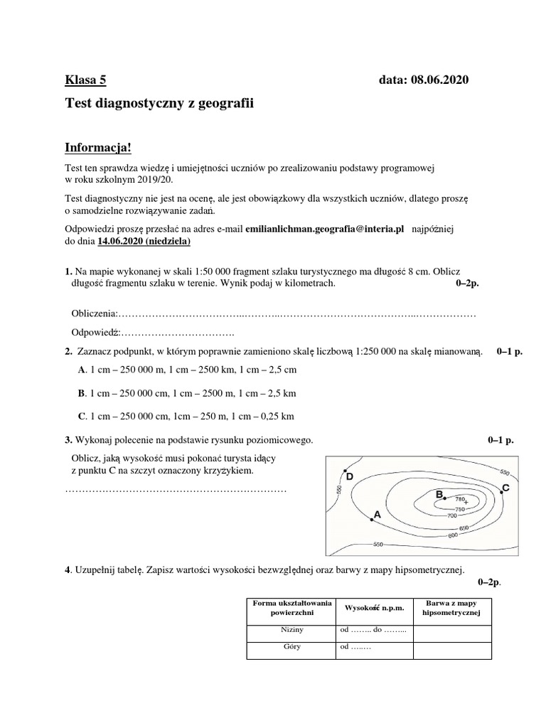 Klasa 5 Test Diagnostyczny Z Geografii | PDF Geografia Klasa 5 Testy Pdf