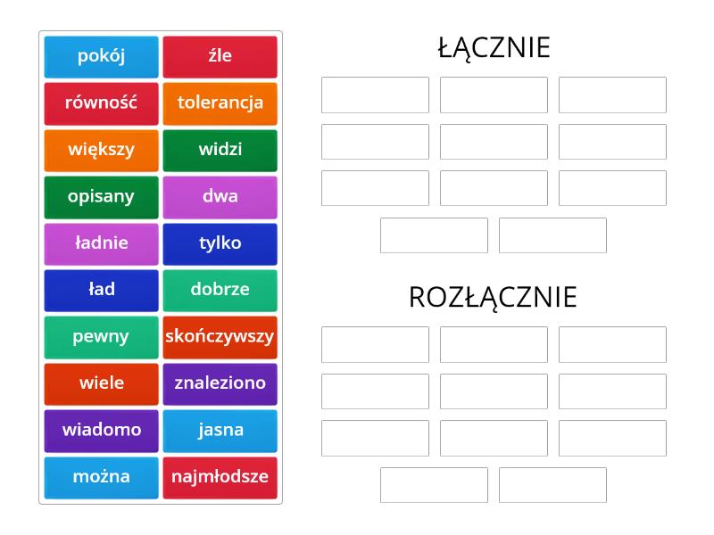 Klasa 6 Pisownia NIE z różnymi częściami mowy - Group sort Pisownia Nie Z Różnymi Częściami Mowy Karta Pracy