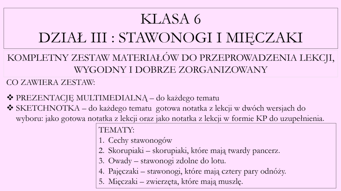 Klasa 6 - Stawonogi i mięczaki - pakiet z działu • Złoty nauczyciel Sprawdzian Biologia Stawonogi I Mieczaki Klasa 6