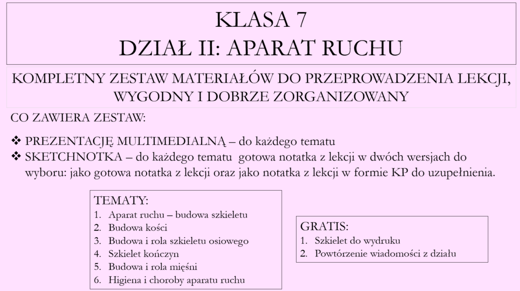 Klasa 7 - Aparat ruchu - pakiet z działu • Złoty nauczyciel Biologia Klasa 7 Aparat Ruchu