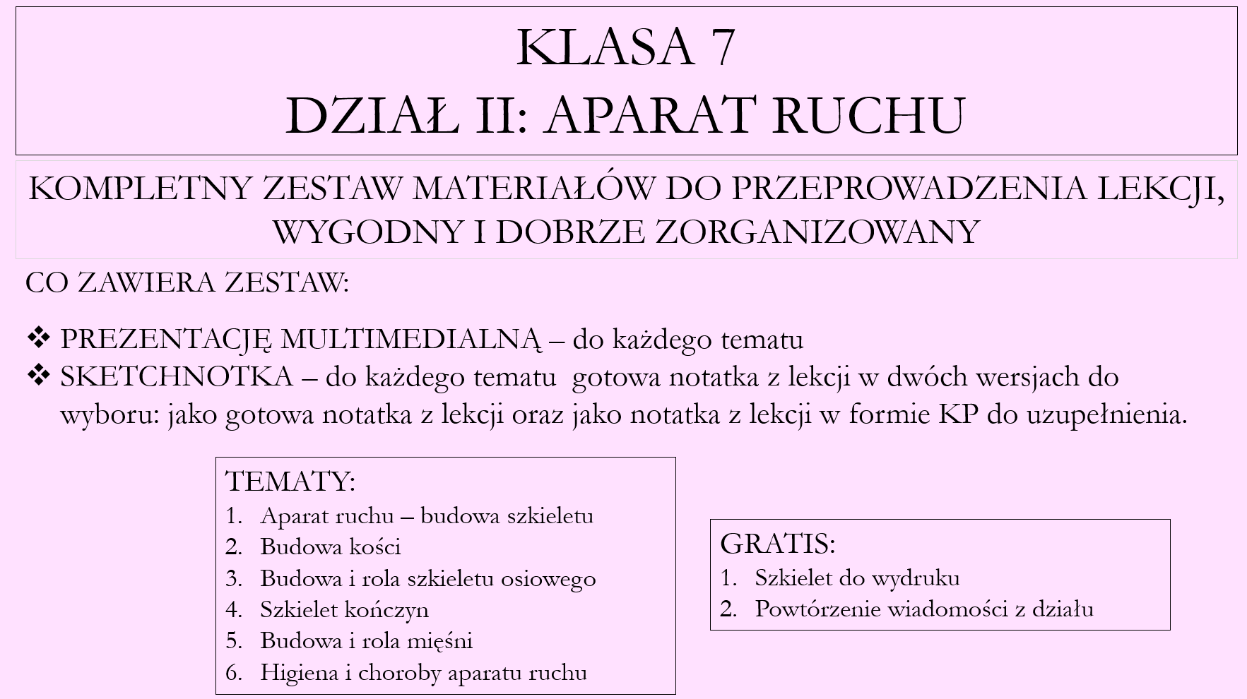 Klasa 7 - Aparat ruchu - pakiet z działu • Złoty nauczyciel Aparat Ruchu Sprawdzian Klasa 7
