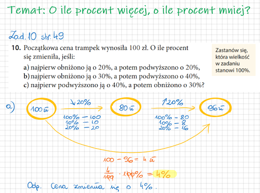 KLASA 7 Temat: O ile procent więcej, o ile procent mniej? Kartkówka Z Procentów Klasa 7