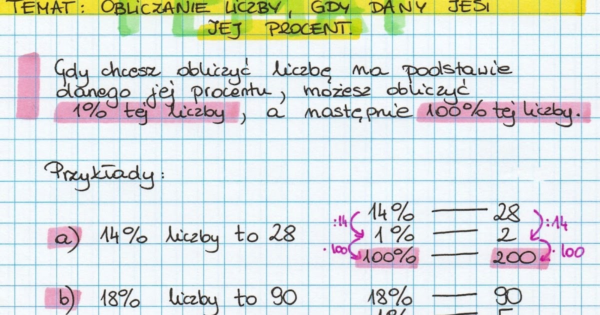 KLASA 7 - Temat: Obliczanie liczby, gdy dany jest jej procent. Kartkówka Z Procentów Klasa 7