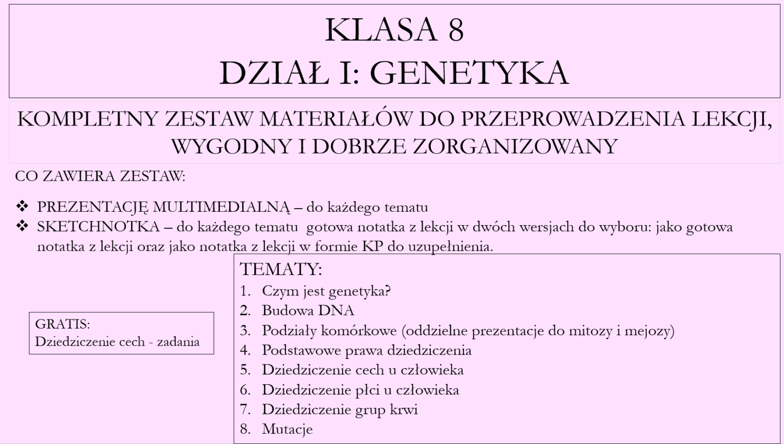 Klasa 8 - Genetyka - pakiet z działu • Złoty nauczyciel Sprawdzian Z Biologii Klasa 8 Genetyka