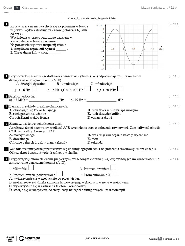 Test Drgania I Fale Klasa 8