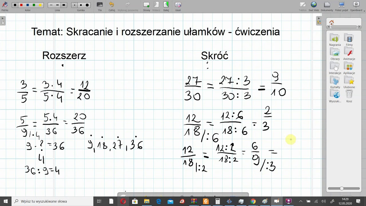 Klasa IV - Skracanie i rozszerzanie ułamków - ćwiczenia - YouTube Rozszerzanie I Skracanie Ulamkow
