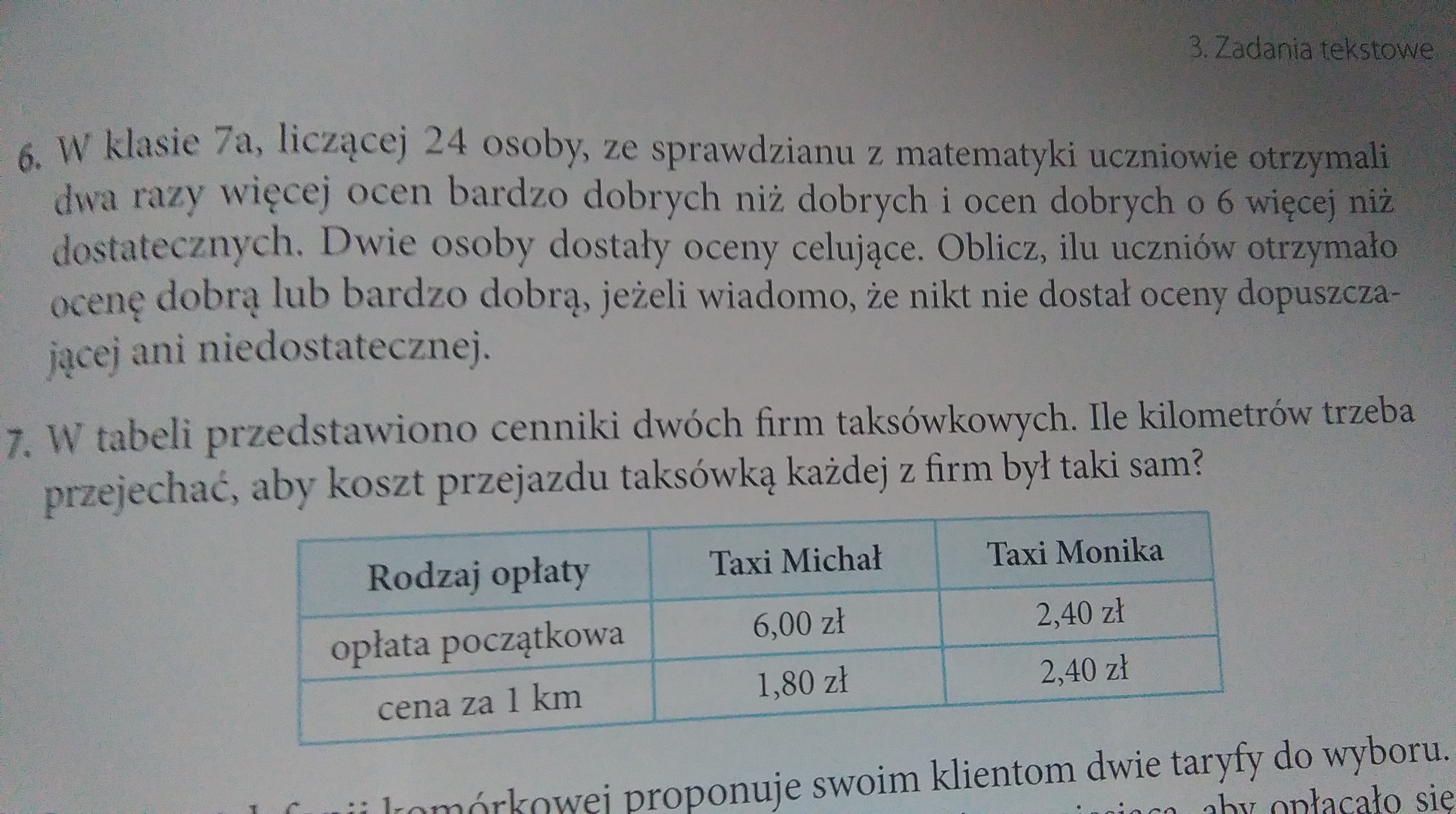 [KLASA SIÓDMA] W klasie 7a, liczącej 24 osoby, ze sprawdzianu z W Klasie 7a Liczącej 24 Osoby Ze Sprawdzianu Z Matematyki