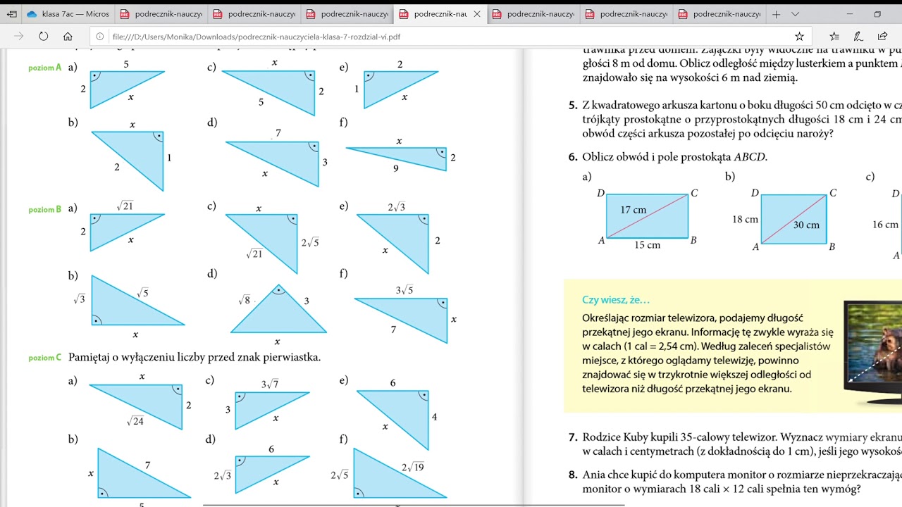 Twierdzenie Pitagorasa Klasa 8 Pdf