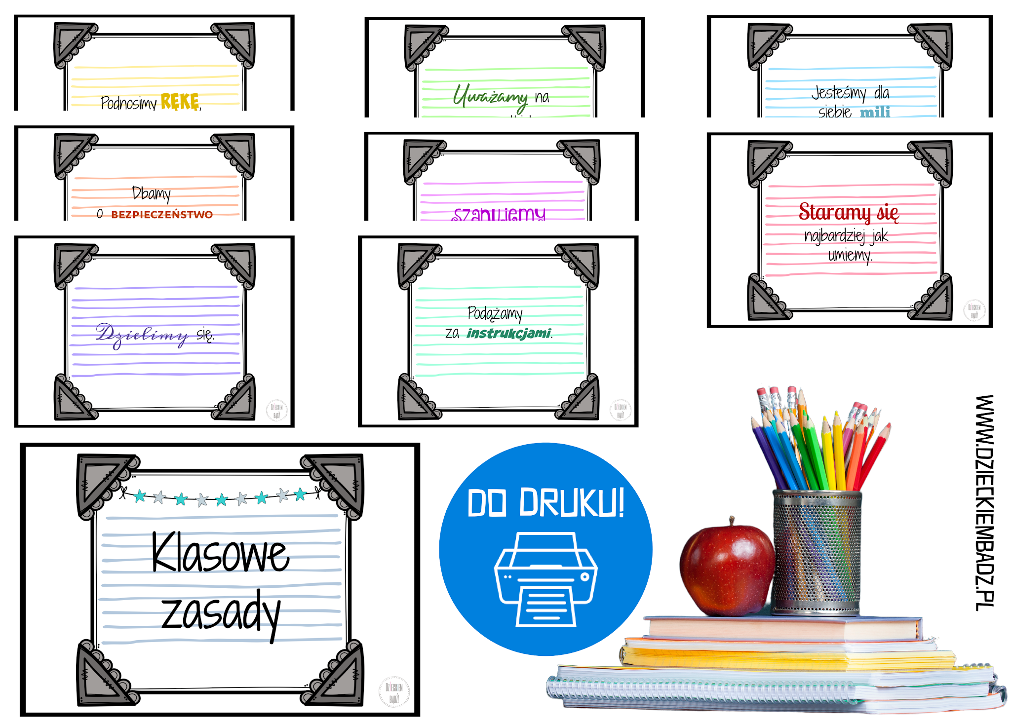 Klasowe zasady do druku Kodeks Klasowy W Obrazkach Do Wydruku
