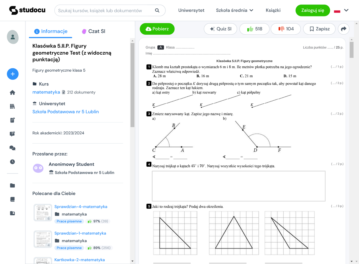 Figury Geometryczne Klasa 5 Test