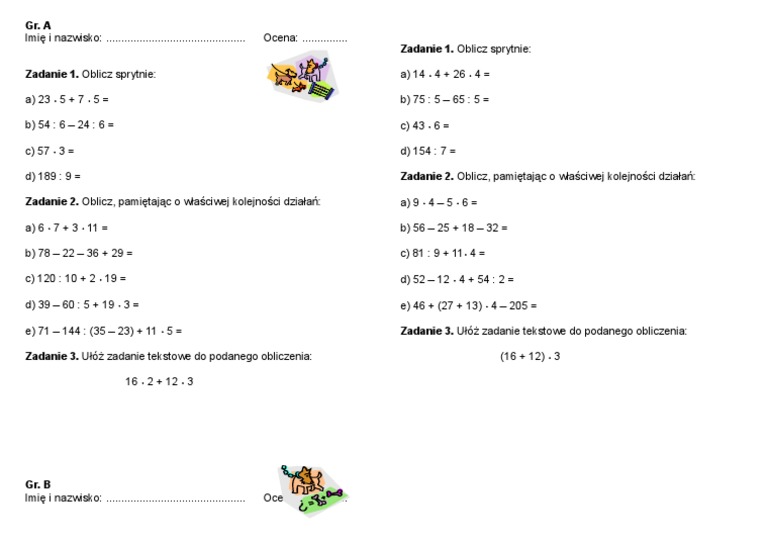 Kolejnosc Wykonywania Dzialan Klasa 5 Zadania Pdf