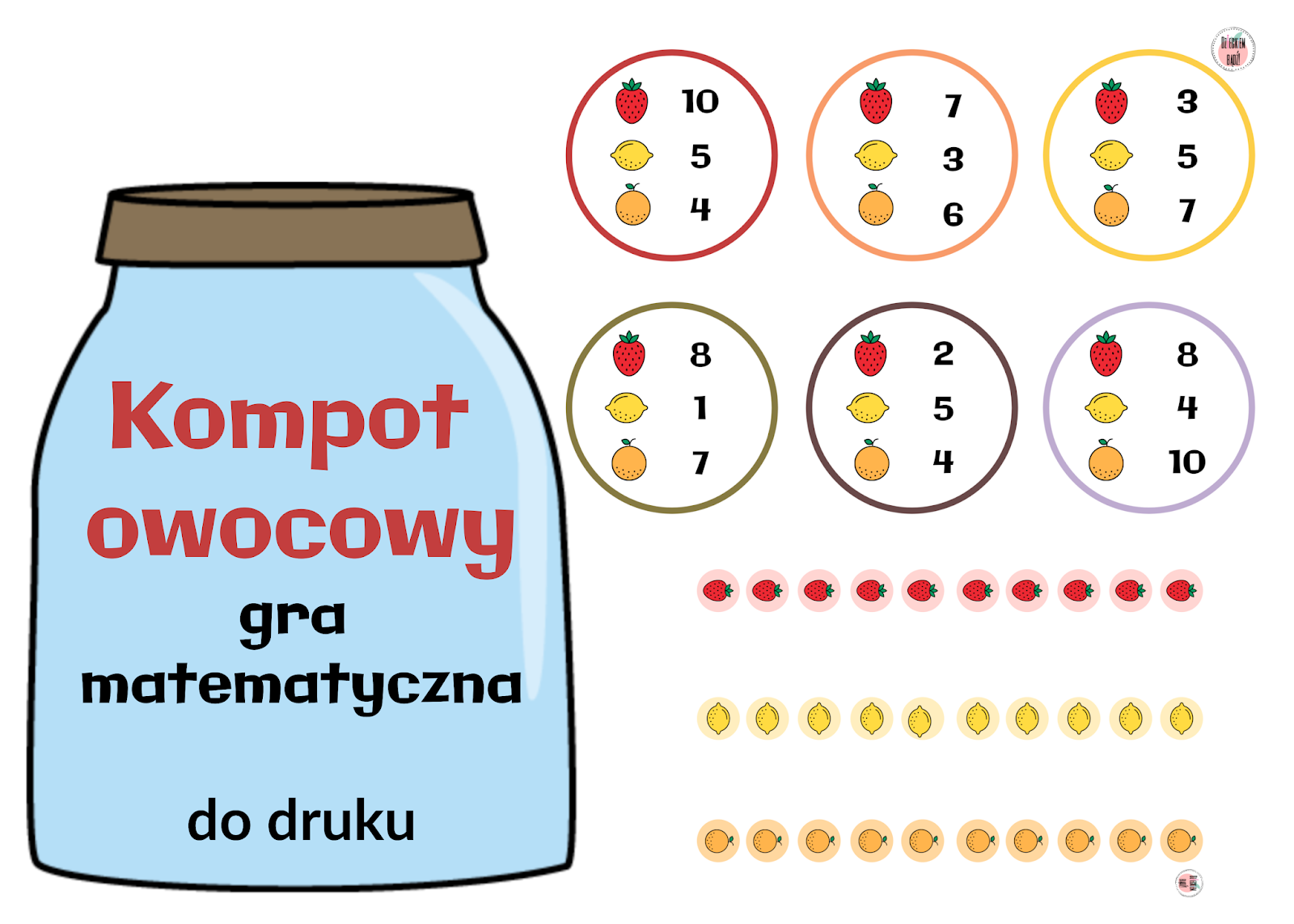 Kompot owocowy gra matematyczna do druku Matematyka Dla 6 Latka Do Druku
