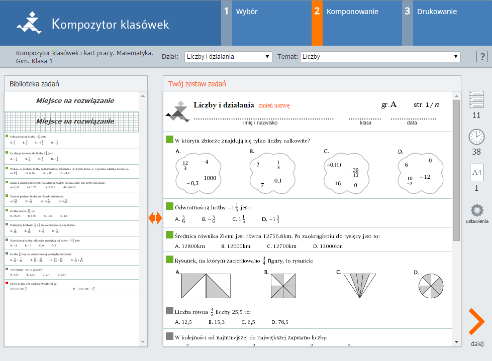 Kompozytor klasówek i kart pracy. Matematyka - GWO - Gdańskie Sprawdziany Gwo Klasa 4 Chomikuj