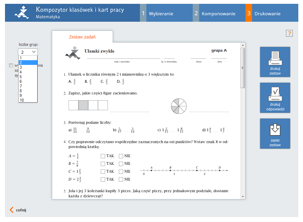Kompozytor klasówek i kart pracy. Program do układania sprawdzianów Diagnoza Po Klasie 7 Matematyka Gwo