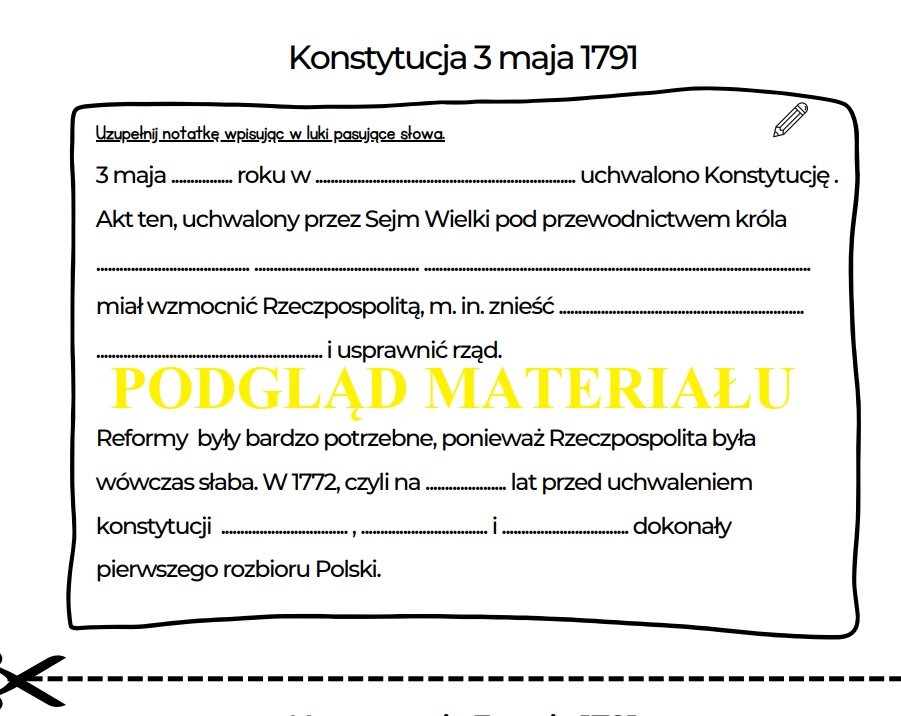 Konstytucja 3 Maja - prezentacja, zadania i notatka dla klasy 4 • Złoty Krtka Notatka Na Temat Konstytucji 3 Maja