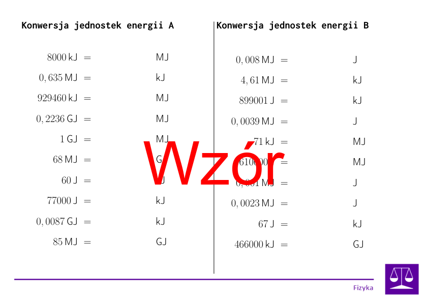 Konwersja jednostek energii | matematyka | 26 kolumn • Złoty nauczyciel Wybierz Zbiór Zawierający Tylko Jednostki Energii