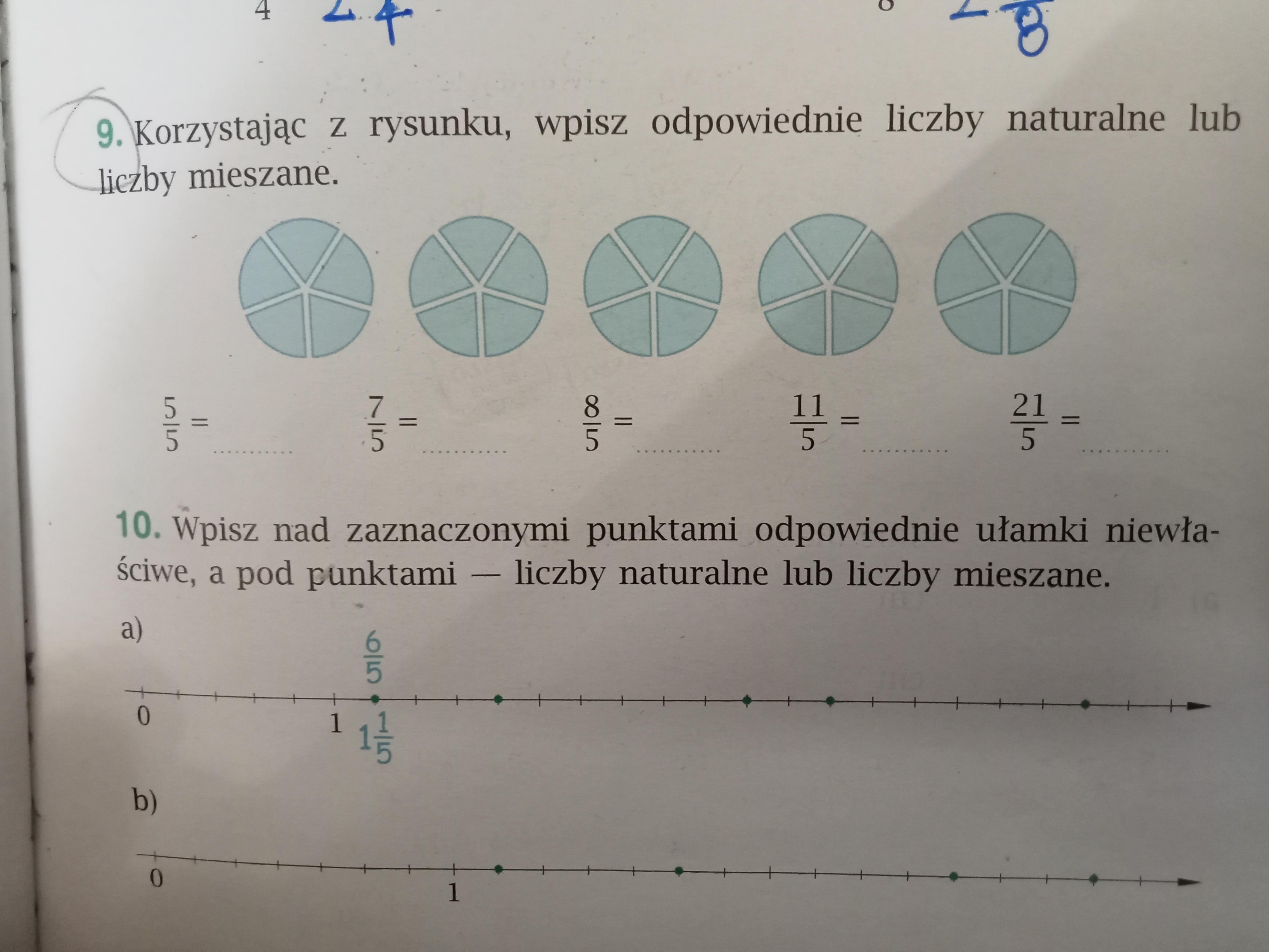 Korzystając z rysunku, wpisz odpowiednie liczby naturalne lub liczby Wpisz Odpowiednie Liczby Naturalne Lub Ułamki Zwykłe
