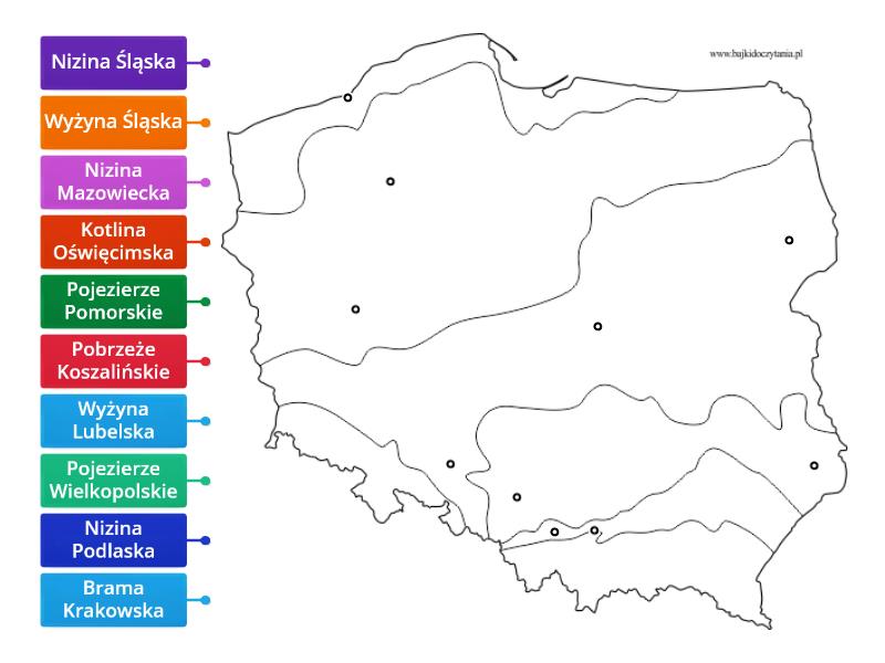 Krainy geograficzne Polski kl. 5 - Rysunek z opisami Krainy Geograficzne Polski Klasa 5 Test