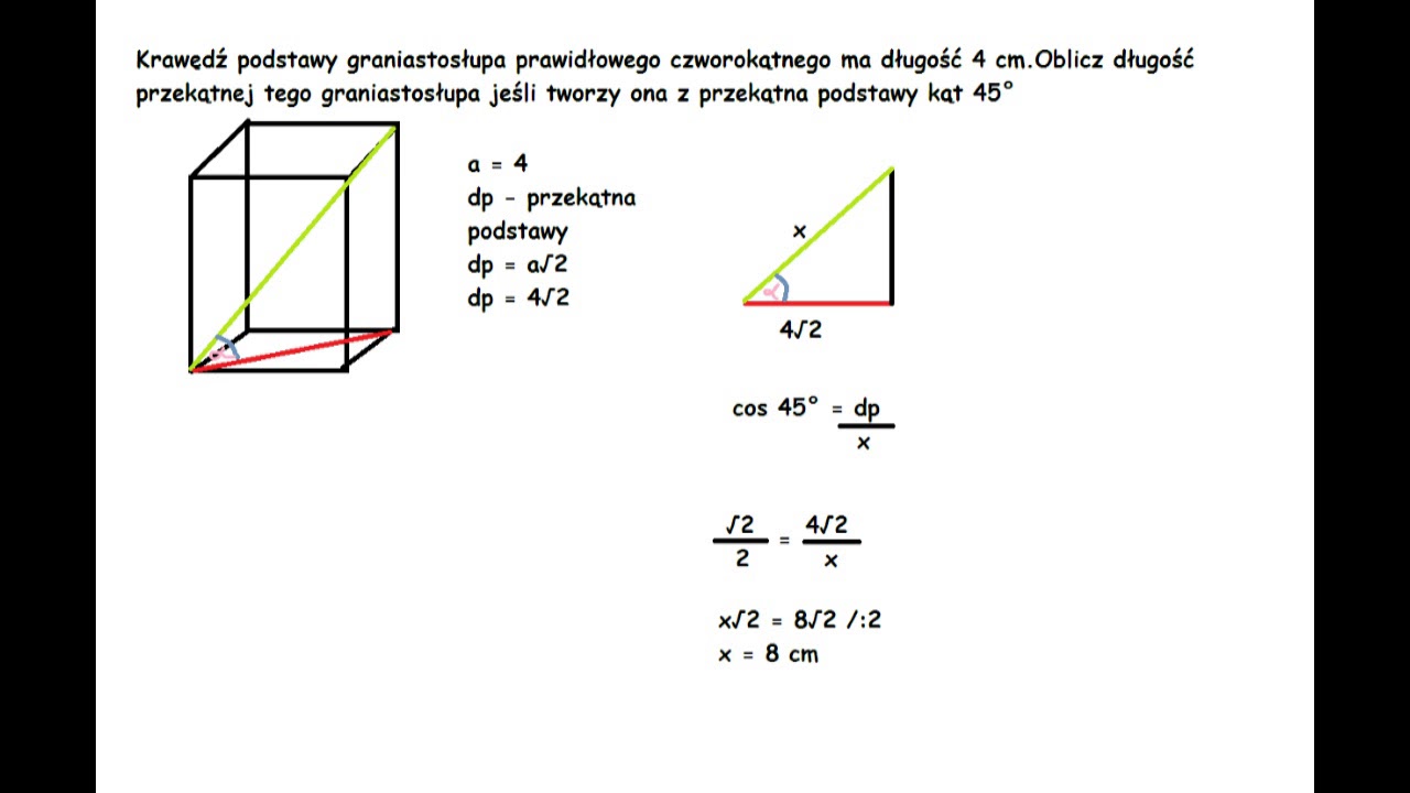 Krawędź podstawy graniastosłupa prawidłowego czworokątnego ma długość 4 Ile Wierzcholkow Krawedzi I Scian Ma Graniastoslup