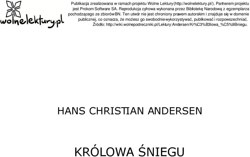 Hans Christian Andersen Królowa śniegu