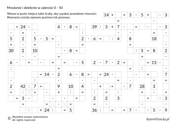 Krzyżówka matematyczna, mnożenie i dzielenie w zakresie 100, potęgi i Gry Mnożenie I Dzielenie W Zakresie 100