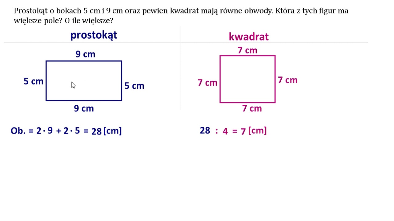 Która z figur ma większe pole? Pole kwadratu i pole prostokąta. - YouTube Podstawą Prostopadłościanu Jest Kwadrat O Boku 4 Cm