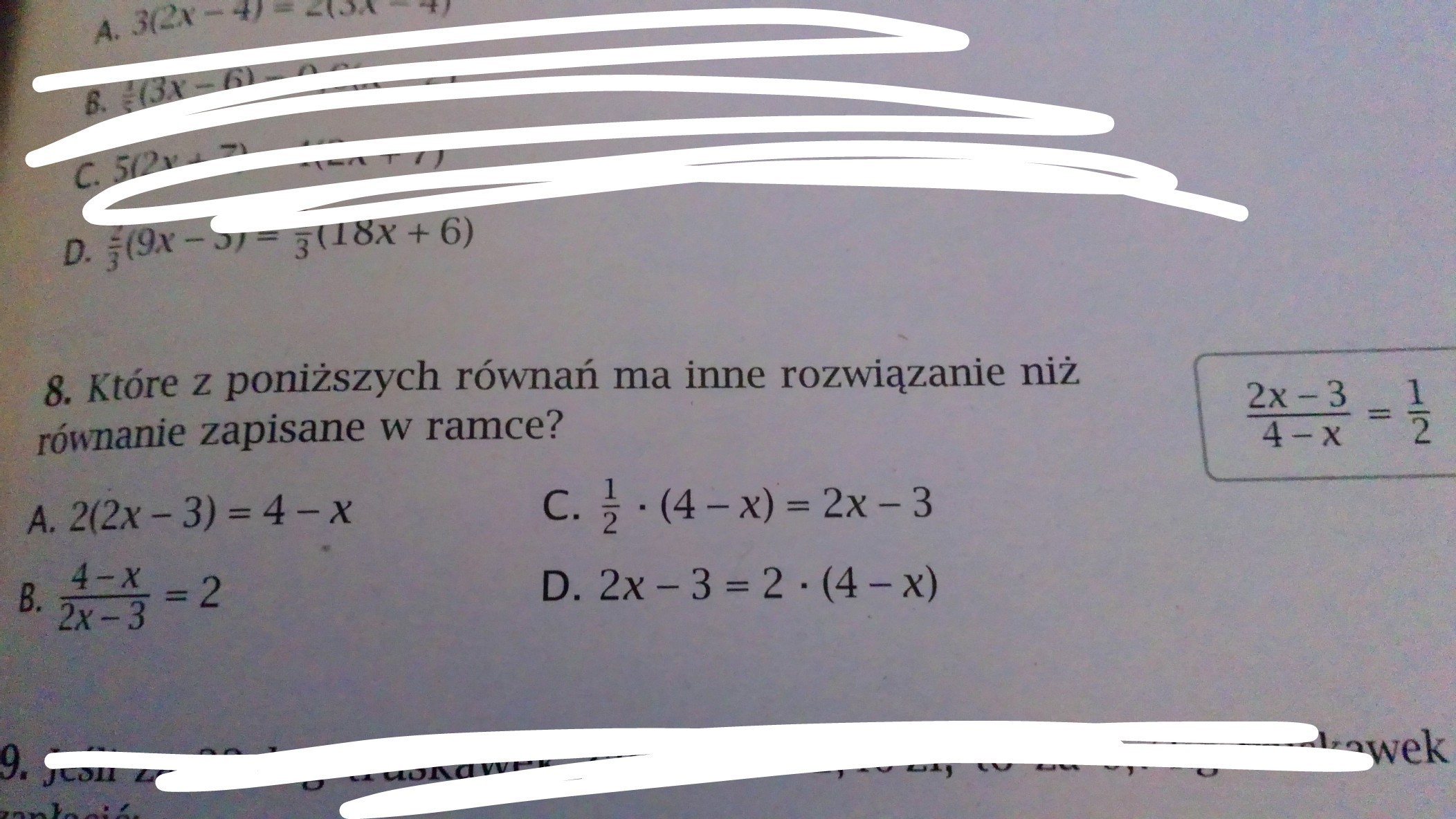 Które Z Poniższych Równań Ma Inne Rozwiązanie Niż Równanie Zapisane W Ramce Dokończ Obliczenia W Ramce A Następnie Uzupełnij Rozwiązanie Równania