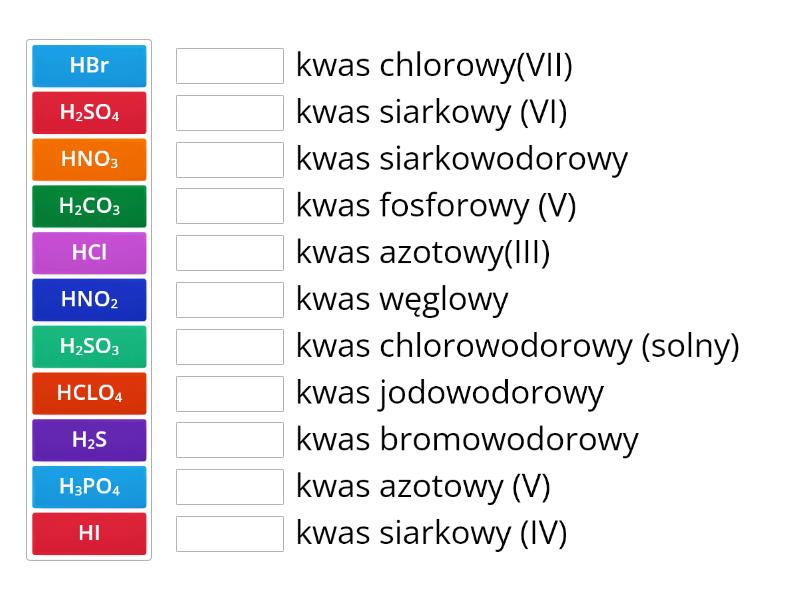 Kwasy-wzory sumaryczne i nazwy - Połącz w pary Wybierz Wzory Sumaryczne Tlenków I Napisz Ich Nazwy