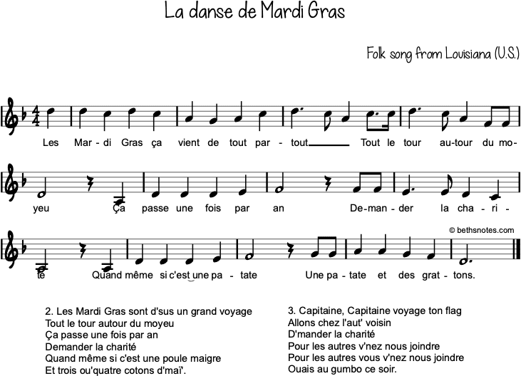 La danse de Mardi Gras Beth's Notes Songs & Resources La Danse De Mardi Gras Lyrics