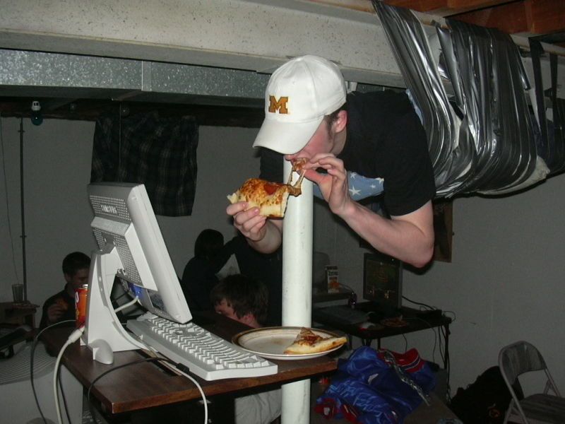 Guy Taped To Ceiling Lan Party