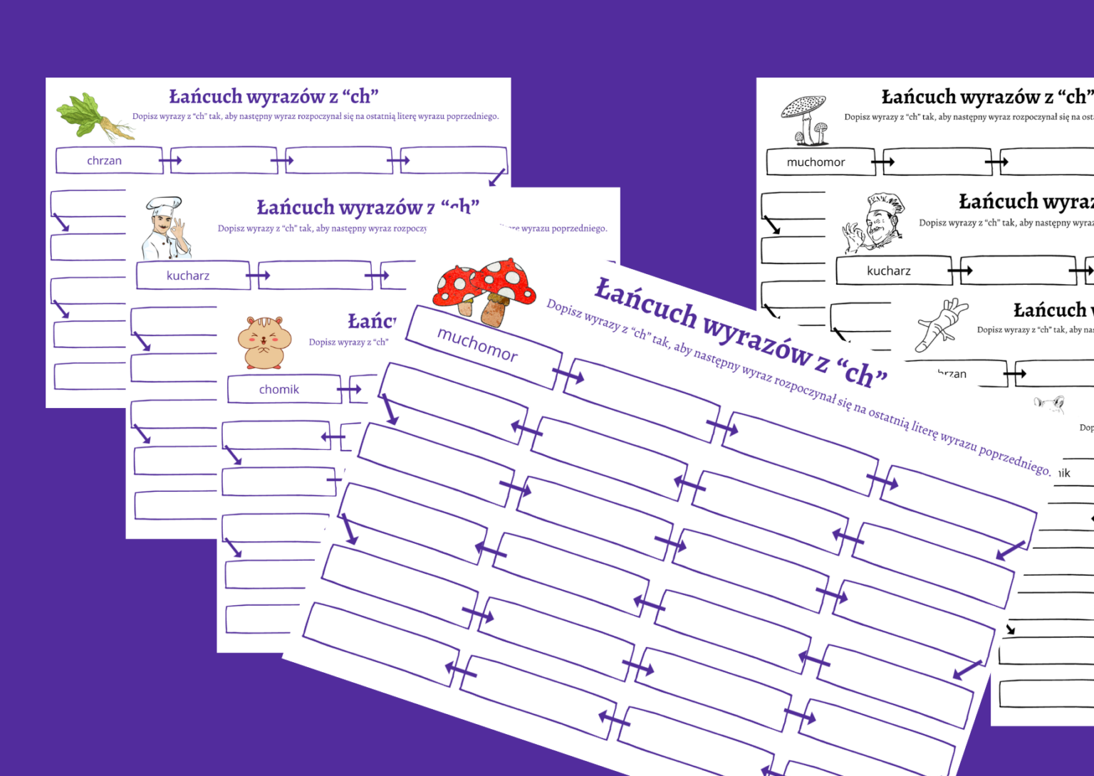 ŁAŃCUCH WYRAZOWY - wyrazy z "CH" - karta pracy - ortografia • Złoty Ortografia Klasa 8 Karty Pracy