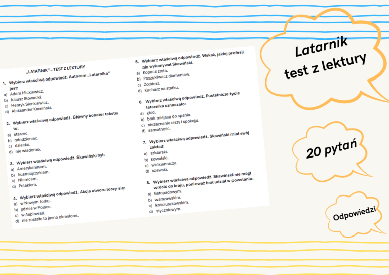 Latarnik - test z lektury z odpowiedziami • Złoty nauczyciel Latarnik Test Pdf Z Odpowiedziami